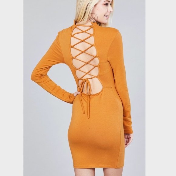 💃🏻 Long Sleeve Mock Neck Strappy Back Mini Dress - Picture 2 of 6